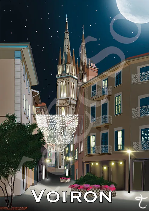 Illustration « Voiron Eglise de nuit » par Tessa Cohen Solal