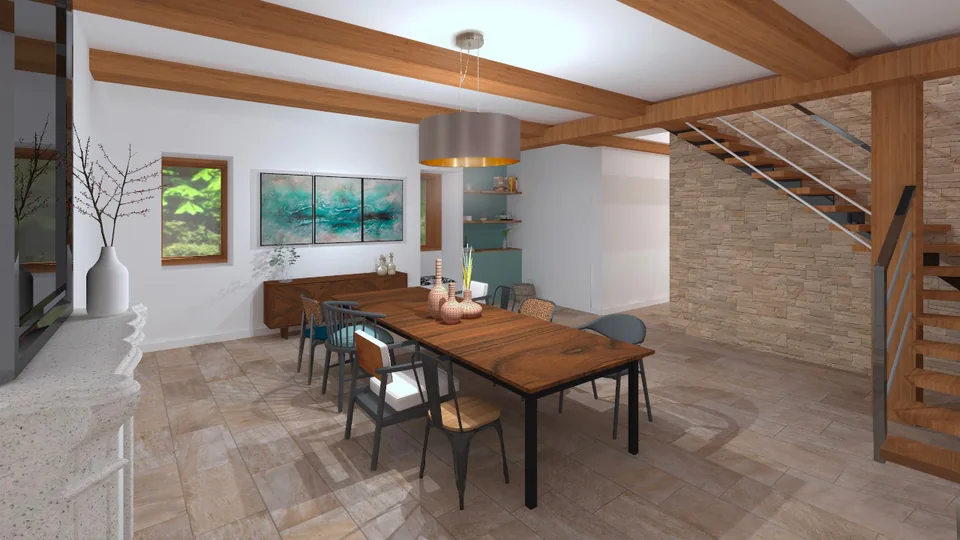 L’aménagement crée un dialogue harmonieux entre rustique et contemporain, pour révéler à son plein potentiel la beauté de la maison