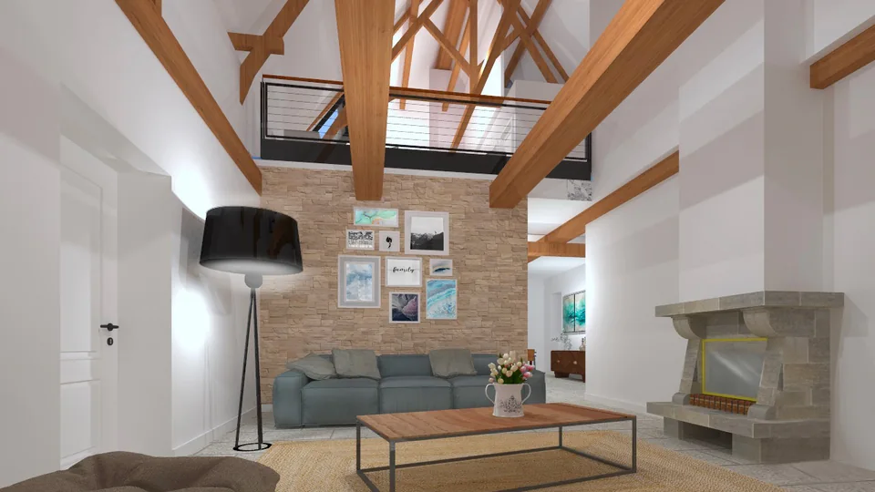 Cet aménagement met en valeur l’architecture de la maison, son authenticité grâce à des matériaux bruts et des couleurs neutres.
