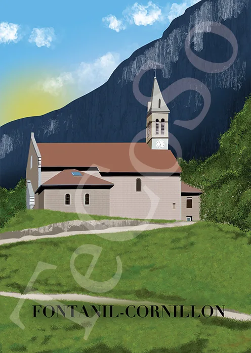 Illustration « Fontanil-Cornillon — Eglise jour » par Tessa Cohen Solal