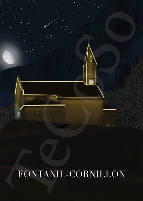 Illustration « Fontanil-Cornillon — Eglise de Nuit » par Tessa Cohen Solal