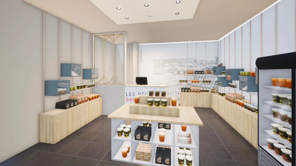 La boutique s’articule autour d’une zone pour les produits secs et une zone pour les produits frais.