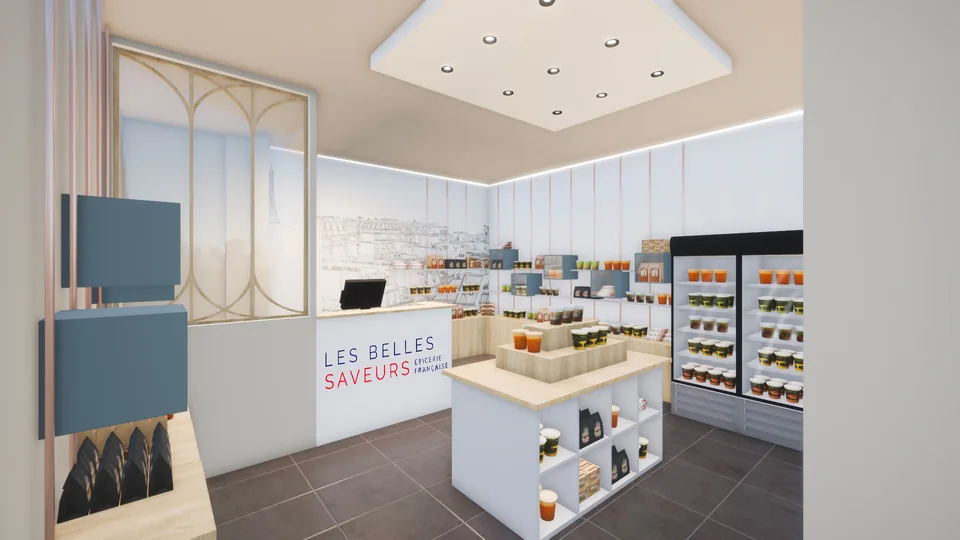 L’îlot central permet la mise en valeur des produits phares.