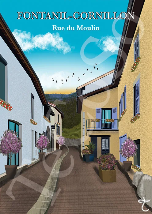 Illustration « Fontanil-Cornillon — Rue du Moulin » par Tessa Cohen Solal